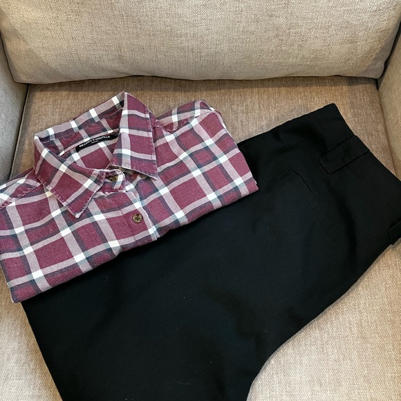 Brandy Melville Tops - Brandy Melville burgundy black flannel OS bundled with Black linen Pants large